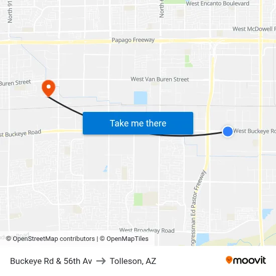 Buckeye Rd & 56th Av to Tolleson, AZ map