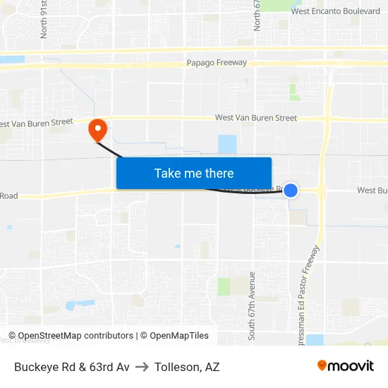 Buckeye Rd & 63rd Av to Tolleson, AZ map