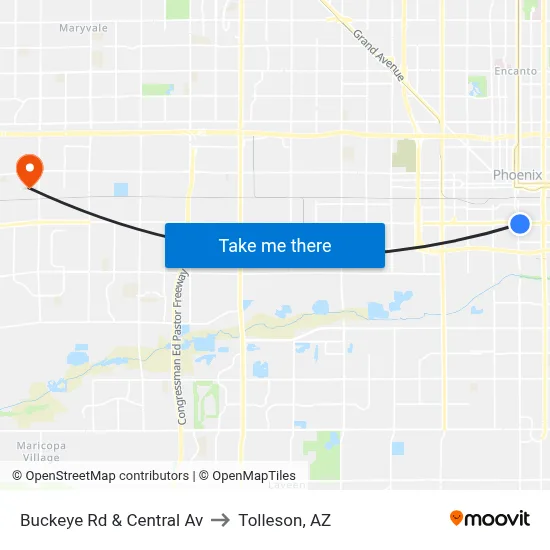 Buckeye Rd & Central Av to Tolleson, AZ map