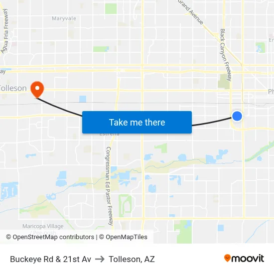 Buckeye Rd & 21st Av to Tolleson, AZ map