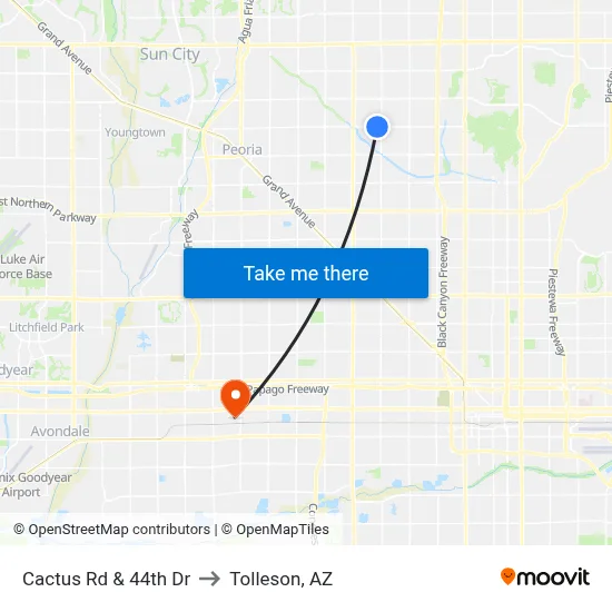 Cactus Rd & 44th Dr to Tolleson, AZ map