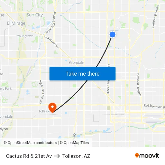 Cactus Rd & 21st Av to Tolleson, AZ map