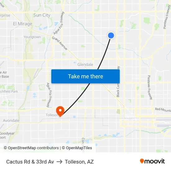 Cactus Rd & 33rd Av to Tolleson, AZ map