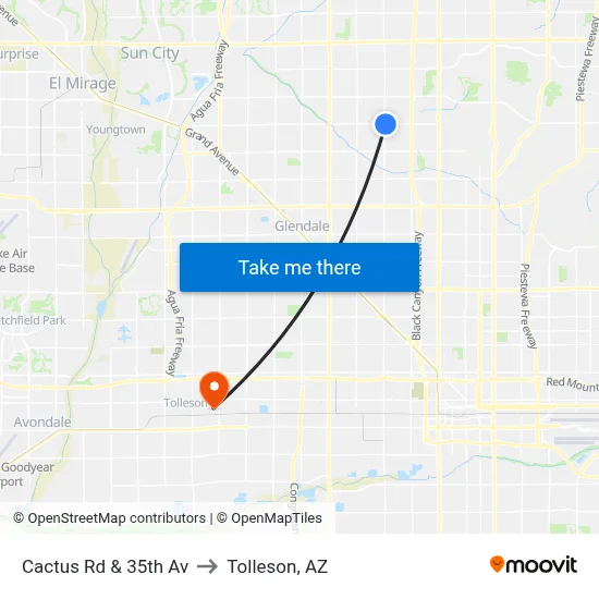 Cactus Rd & 35th Av to Tolleson, AZ map