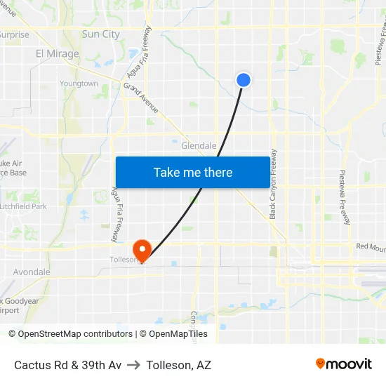 Cactus Rd & 39th Av to Tolleson, AZ map