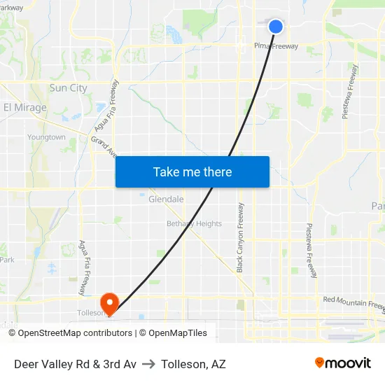 Deer Valley Rd & 3rd Av to Tolleson, AZ map