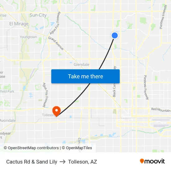 Cactus Rd & Sand Lily to Tolleson, AZ map