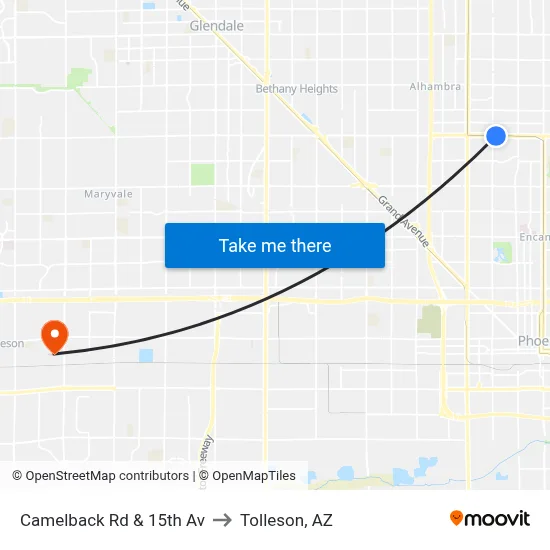 Camelback Rd & 15th Av to Tolleson, AZ map