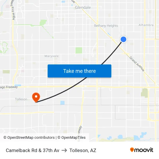 Camelback Rd & 37th Av to Tolleson, AZ map