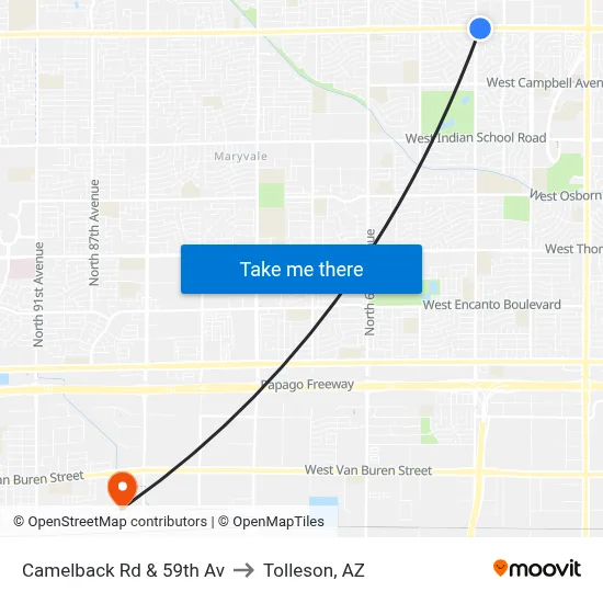 Camelback Rd & 59th Av to Tolleson, AZ map