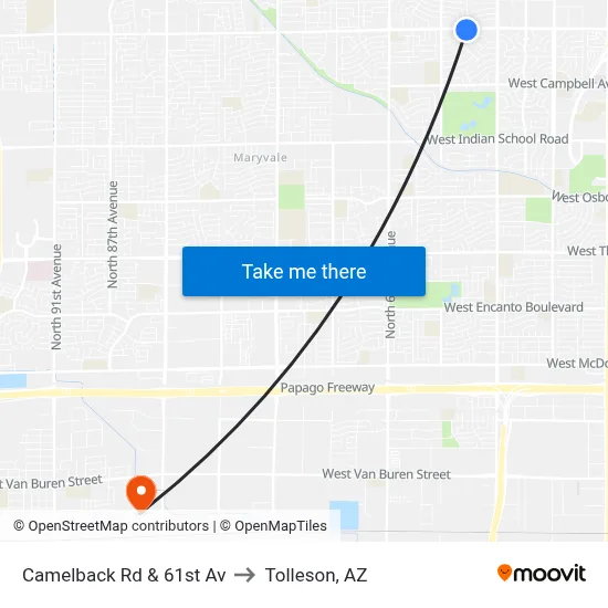 Camelback Rd & 61st Av to Tolleson, AZ map