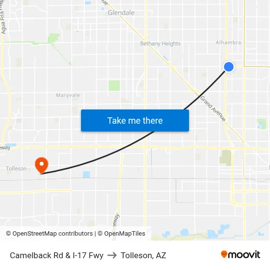 Camelback Rd & I-17 Fwy to Tolleson, AZ map