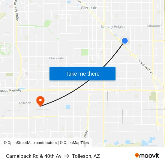 Camelback Rd & 40th Av to Tolleson, AZ map