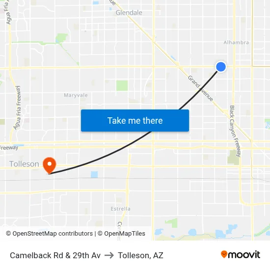Camelback Rd & 29th Av to Tolleson, AZ map