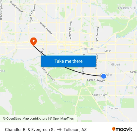 Chandler Bl & Evergreen St to Tolleson, AZ map