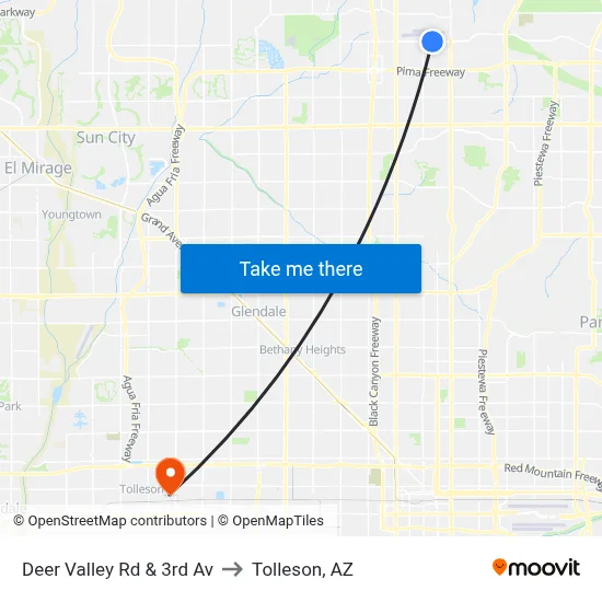 Deer Valley Rd & 3rd Av to Tolleson, AZ map