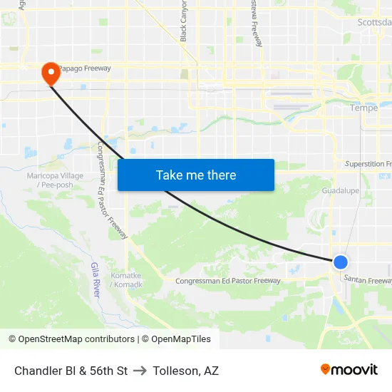 Chandler Bl & 56th St to Tolleson, AZ map
