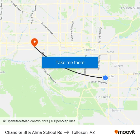 Chandler Bl & Alma School Rd to Tolleson, AZ map