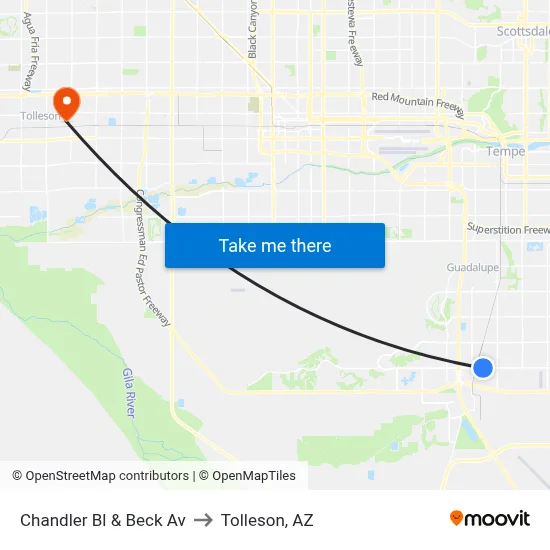 Chandler Bl & Beck Av to Tolleson, AZ map