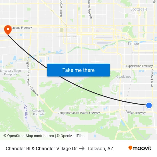 Chandler Bl & Chandler Village Dr to Tolleson, AZ map
