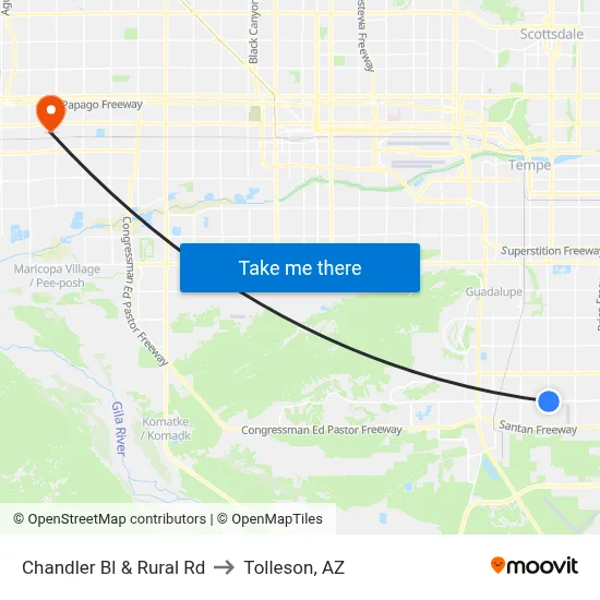 Chandler Bl & Rural Rd to Tolleson, AZ map