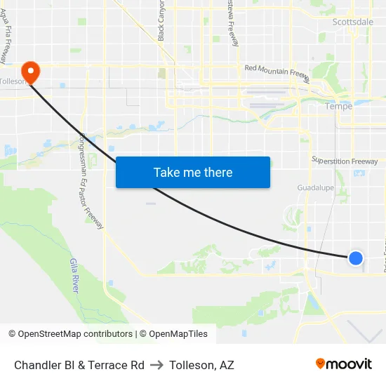 Chandler Bl & Terrace Rd to Tolleson, AZ map