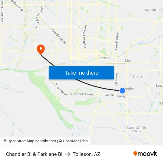 Chandler Bl & Parklane Bl to Tolleson, AZ map