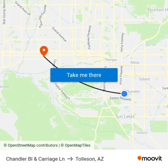 Chandler Bl & Carriage Ln to Tolleson, AZ map
