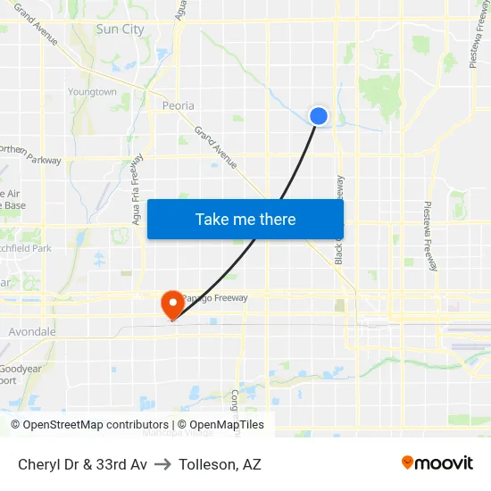Cheryl Dr & 33rd Av to Tolleson, AZ map