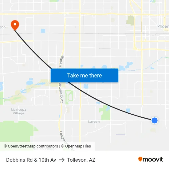 Dobbins Rd & 10th Av to Tolleson, AZ map