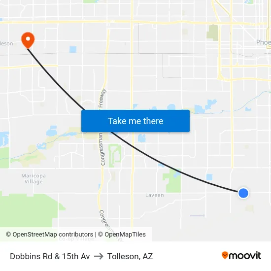 Dobbins Rd & 15th Av to Tolleson, AZ map