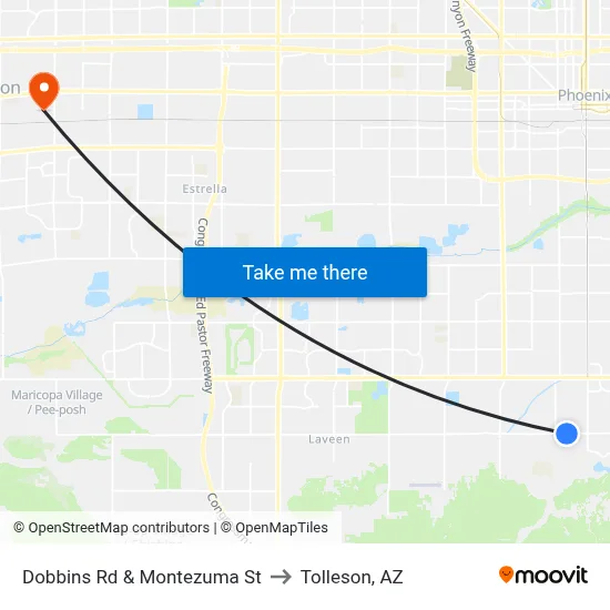 Dobbins Rd & Montezuma St to Tolleson, AZ map