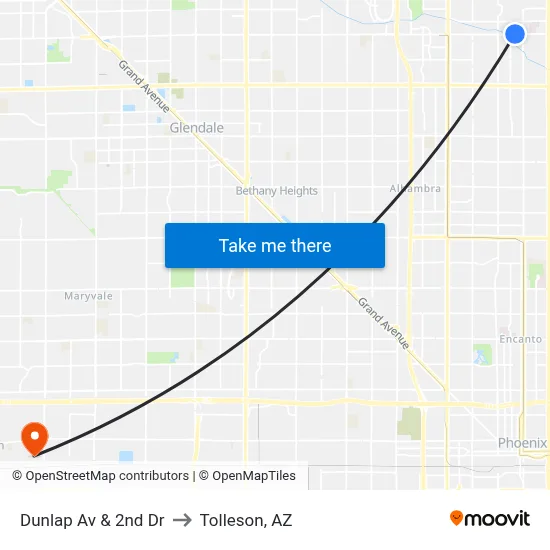 Dunlap Av & 2nd Dr to Tolleson, AZ map