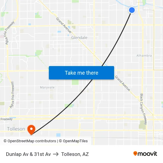 Dunlap Av & 31st Av to Tolleson, AZ map