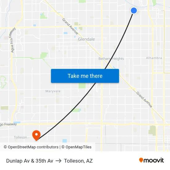 Dunlap Av & 35th Av to Tolleson, AZ map