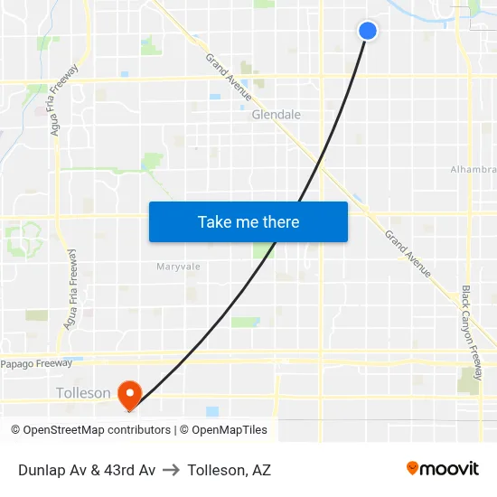 Dunlap Av & 43rd Av to Tolleson, AZ map