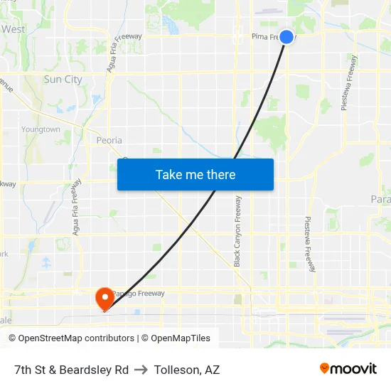 7th St & Beardsley Rd to Tolleson, AZ map