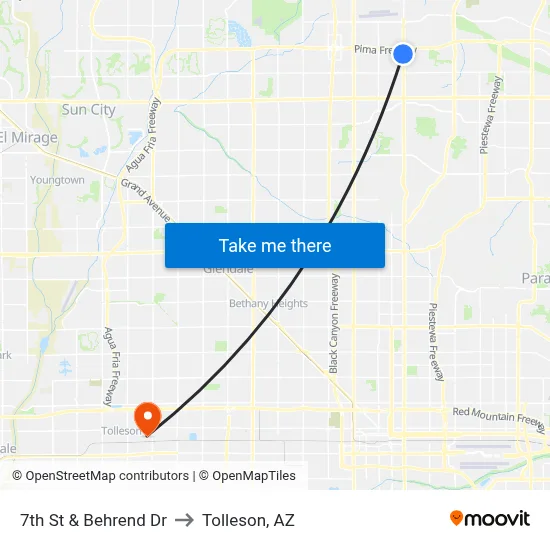 7th St & Behrend Dr to Tolleson, AZ map