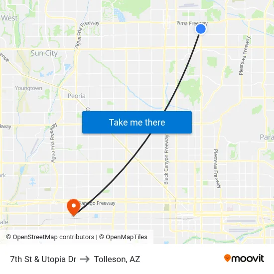 7th St & Utopia Dr to Tolleson, AZ map