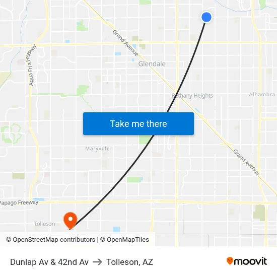 Dunlap Av & 42nd Av to Tolleson, AZ map