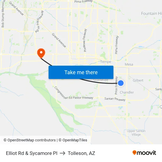 Elliot Rd & Sycamore Pl to Tolleson, AZ map