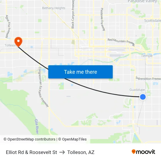 Elliot Rd & Roosevelt St to Tolleson, AZ map
