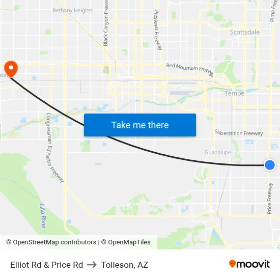 Elliot Rd & Price Rd to Tolleson, AZ map