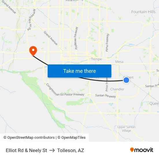 Elliot Rd & Neely St to Tolleson, AZ map