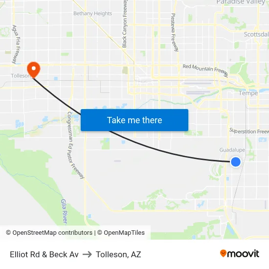 Elliot Rd & Beck Av to Tolleson, AZ map