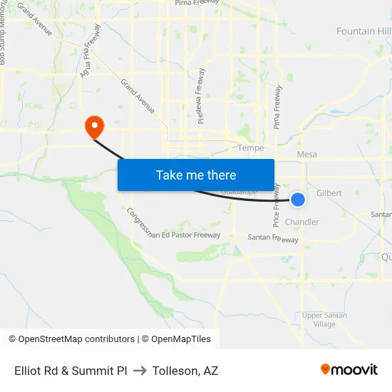 Elliot Rd & Summit Pl to Tolleson, AZ map