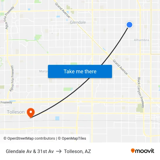 Glendale Av & 31st Av to Tolleson, AZ map