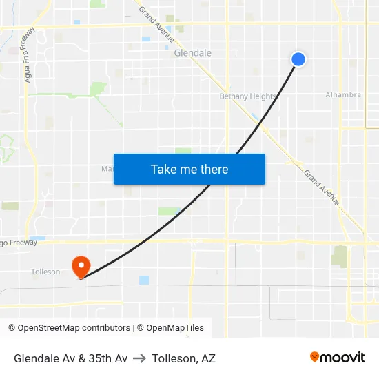 Glendale Av & 35th Av to Tolleson, AZ map