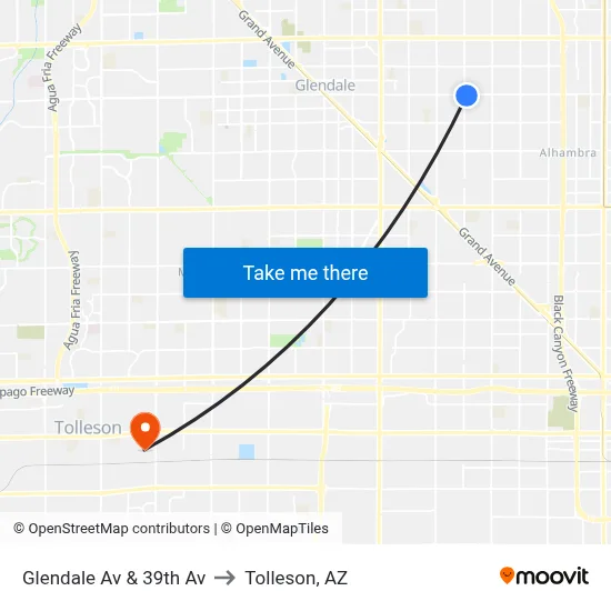 Glendale Av & 39th Av to Tolleson, AZ map