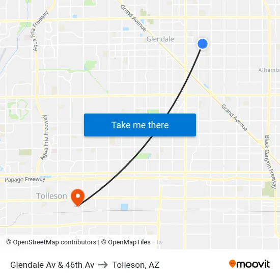 Glendale Av & 46th Av to Tolleson, AZ map